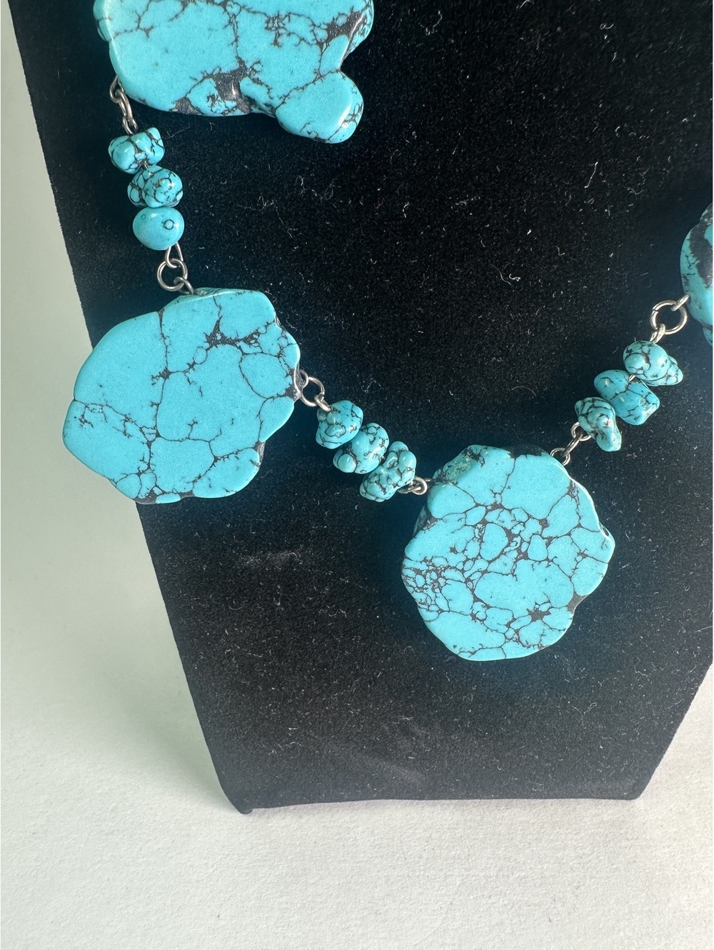 Turquoise Dyed Howlite Freshwater Pearl Statement Necklace Boho Western 22” - Picture 2 of 7
